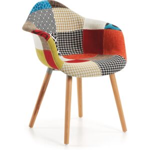 Silla Kevya de patchwork multicolor y patas de madera de haya