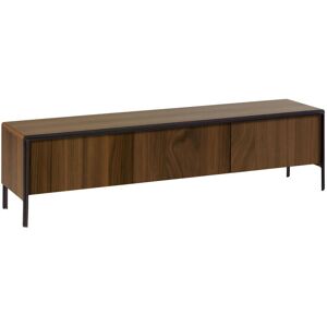 Mueble TV Nadyria de chapa de nogal y acero acabado negro 180 x 50 cm