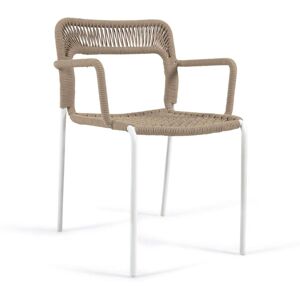 Silla Cailin de cuerda beige y patas de acero galvanizado pintado en blanco