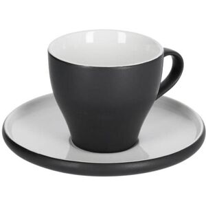 Taza de café con plato Sadashi de porcelana blanco y negro