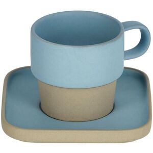 Taza con plato Midori de cerámica azul y blanco