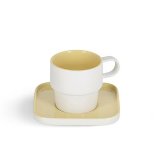 Taza con plato Midori de cerámica amarillo y blanco