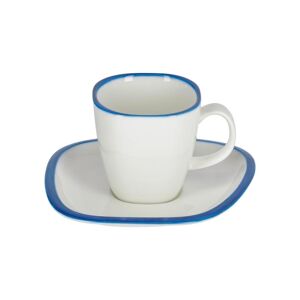 Taza con plato Odalin de porcelana blanco y azul