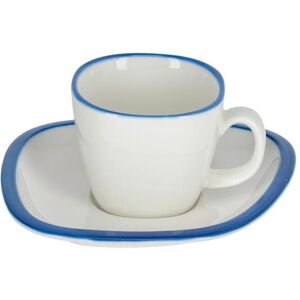 Taza de café con plato Odalin de porcelana blanco y azul