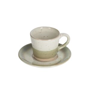 Taza de café con plato Elida de cerámica beige y verde