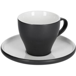 Taza de café con plato Sadashi de porcelana blanco y negro