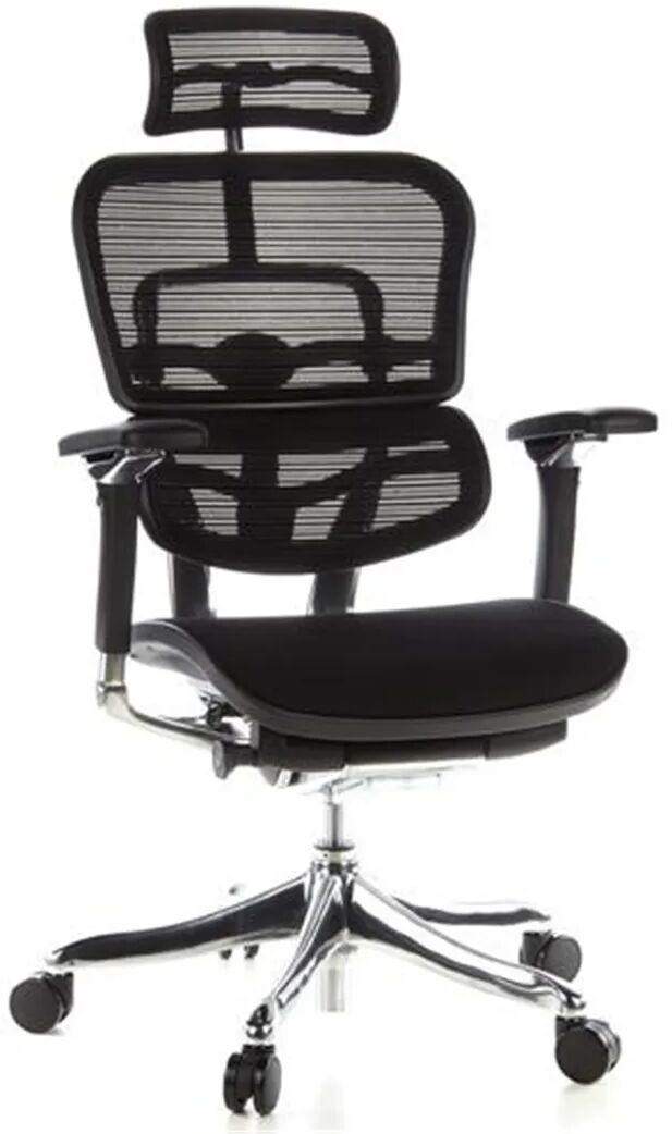 Hjh Silla ergonómica ERGOPLUS ajustable, soporte lumbar, tela negra