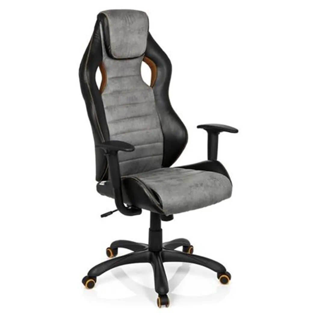 Hjh Silla de oficina gaming DAKAR VINTAGE, diseño exclusivo, uso 8 horas, en piel negra y gris