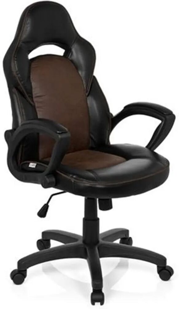 Hjh Sillón gamer BRESCIA, diseño deportivo con gran acolchado, en piel negro y marrón