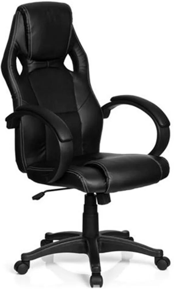 Hjh Silla de oficina deportiva RACER GAMING, exclusivo diseño con costuras, en piel/tela negro