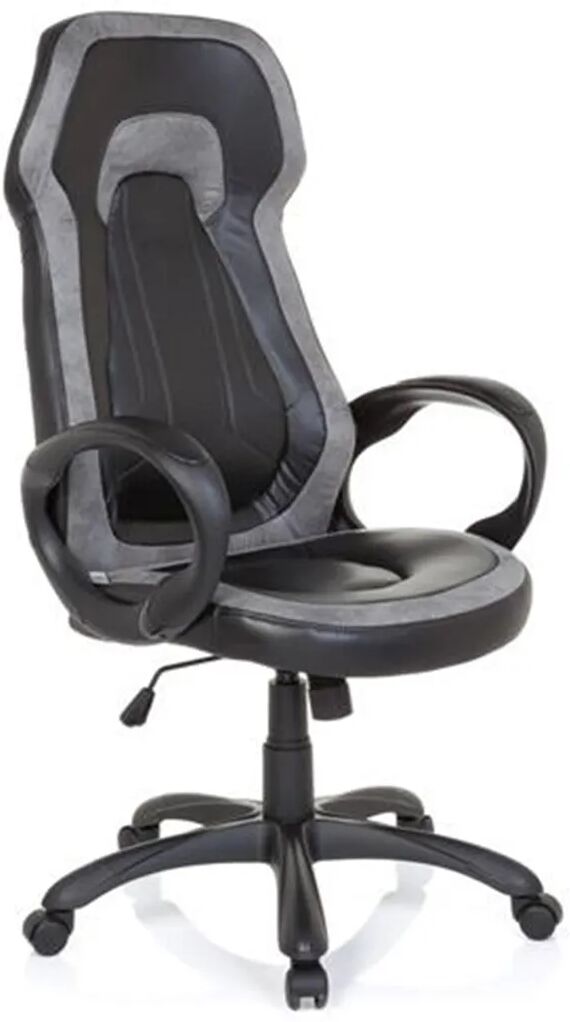 Hjh Sillón gamer JAMIL, reposacabezas integrado, en piel negro y gris