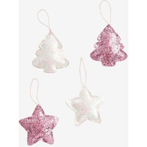 VERTBAUDET Pack de 4 decoraciones de Navidad con purpurina rosa oscuro liso con motivos