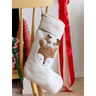 VERTBAUDET Calcetín de Navidad reno beige dorado VERTBAUDET Calcetín de Navidad reno beige dorado