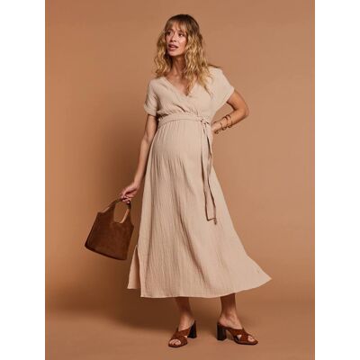 Vestido largo para embarazo de gasa de algodón ENVIE DE FRAISE beige arcilla Vestido largo para embarazo de gasa de algodón ENVIE DE FRAISE beige arcilla