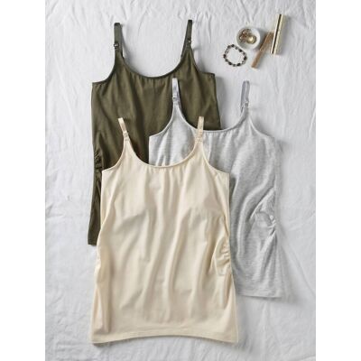 Pack de 3 camisetas de tirantes para embarazo y lactancia ENVIE DE FRAISE caqui Pack de 3 camisetas de tirantes para embarazo y lactancia ENVIE DE FRAISE caqui