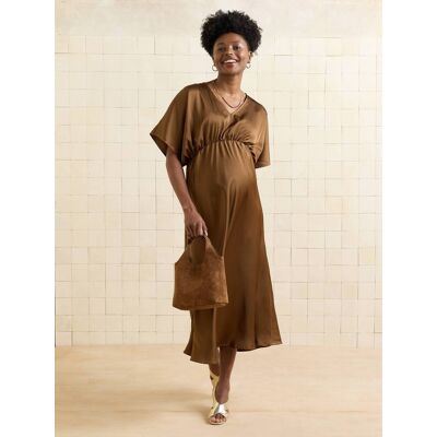 VERTBAUDET Vestido largo satinado premamá bronce VERTBAUDET Vestido largo satinado premamá bronce