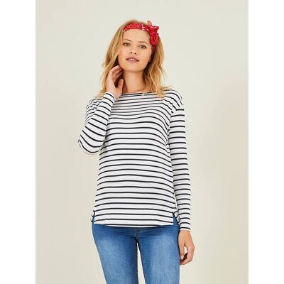 VERTBAUDET Camiseta para embarazo y lactancia cruzada blanco claro a rayas VERTBAUDET Camiseta para embarazo y lactancia cruzada blanco claro a rayas