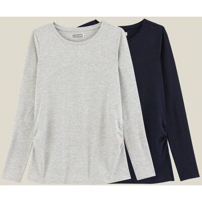 VERTBAUDET Pack de 2 camisetas para embarazo, de manga larga azul oscuro liso VERTBAUDET Pack de 2 camisetas para embarazo, de manga larga azul oscuro liso