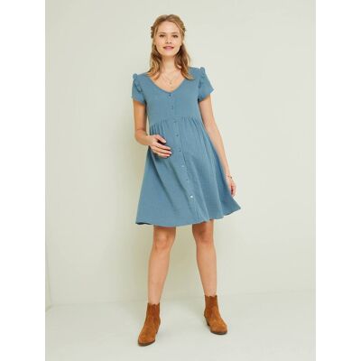 VERTBAUDET Vestido de embarazo y lactancia de gasa de algodón verde medio liso VERTBAUDET Vestido de embarazo y lactancia de gasa de algodón verde medio liso