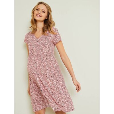 VERTBAUDET Vestido vaporoso evolutivo para embarazo y lactancia marron claro estampado VERTBAUDET Vestido vaporoso evolutivo para embarazo y lactancia marron claro estampado