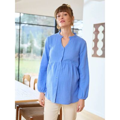VERTBAUDET Blusa de gasa de algodón para embarazo y lactancia azul VERTBAUDET Blusa de gasa de algodón para embarazo y lactancia azul
