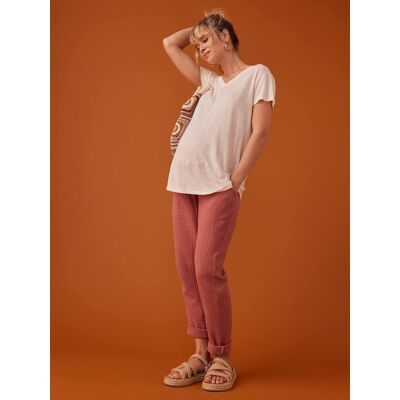 Pantalón para embarazo de gasa de algodón estilo paperbag ENVIE DE FRAISE rosa viejo Pantalón para embarazo de gasa de algodón estilo paperbag ENVIE DE FRAISE rosa viejo