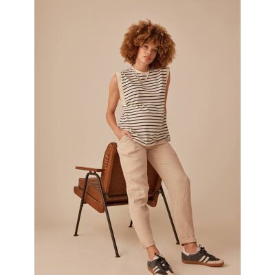 Pantalón para embarazo de gasa de algodón estilo paperbag ENVIE DE FRAISE beige arena Pantalón para embarazo de gasa de algodón estilo paperbag ENVIE DE FRAISE beige arena