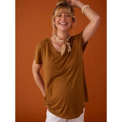 Camiseta para embarazo con cuello de pico de lino ENVIE DE FRAISE bronce Camiseta para embarazo con cuello de pico de lino ENVIE DE FRAISE bronce
