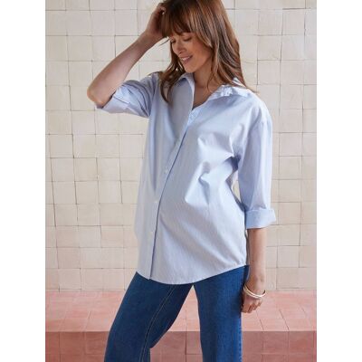 VERTBAUDET Blusa de popelina a rayas para embarazo y lactancia azul pálido VERTBAUDET Blusa de popelina a rayas para embarazo y lactancia azul pálido
