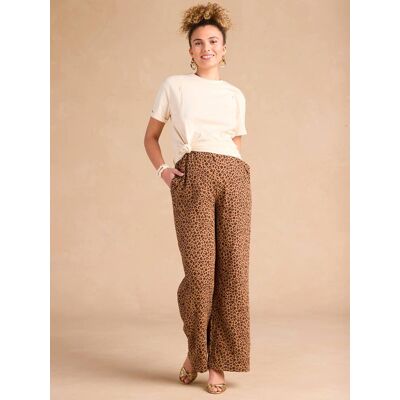Pantalón premamá ancho leopardo ENVIE DE FRAISE de gasa de algodón beige Pantalón premamá ancho leopardo ENVIE DE FRAISE de gasa de algodón beige