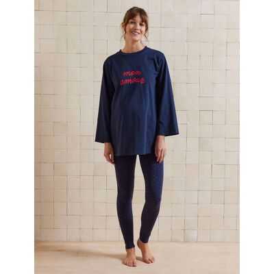 VERTBAUDET Conjunto de pijama premamá de 2 piezas "mon amour" azul marino VERTBAUDET Conjunto de pijama premamá de 2 piezas "mon amour" azul marino