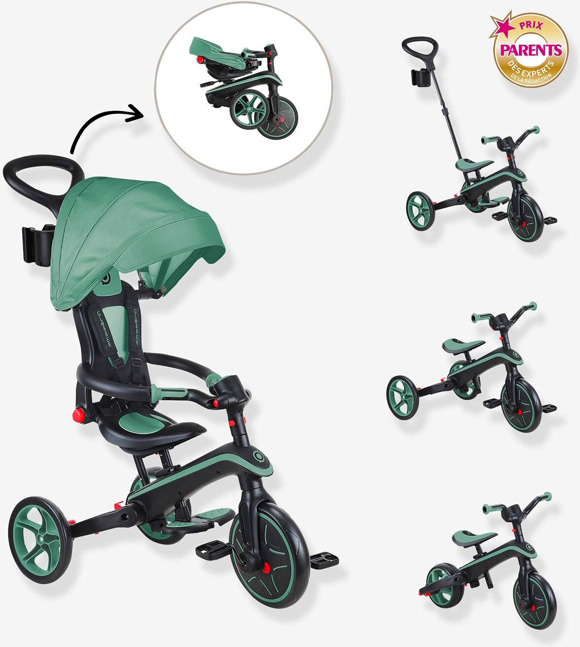 Triciclo Explorer plegable 4 en 1 - GLOBBER aceituna