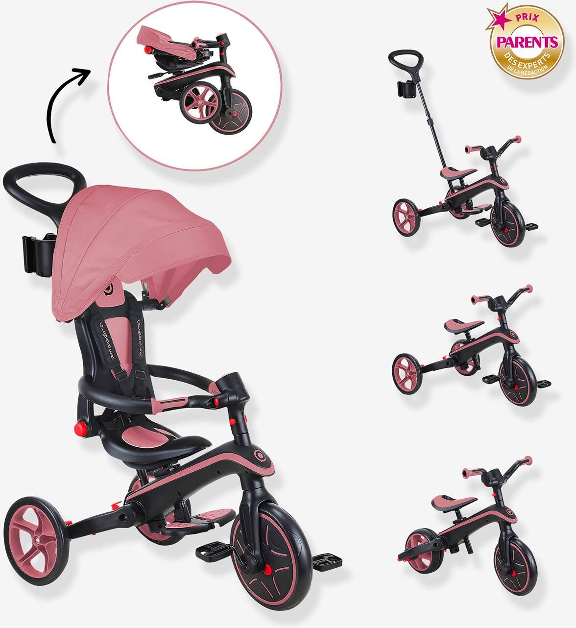 Triciclo Explorer plegable 4 en 1 - GLOBBER rosa