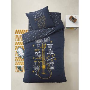 VERTBAUDET Conjunto de funda nórdica + funda de almohada ROCK STAR azul oscuro liso con motivos