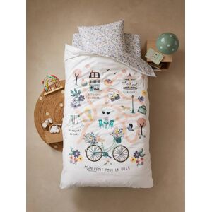 VERTBAUDET Conjunto de funda nórdica + funda de almohada infantil Lila blanco claro liso con motivos