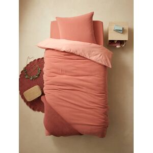 VERTBAUDET Conjunto infantil de dos colores: funda nórdica + funda de almohada de gasa de algodón rosa medio liso