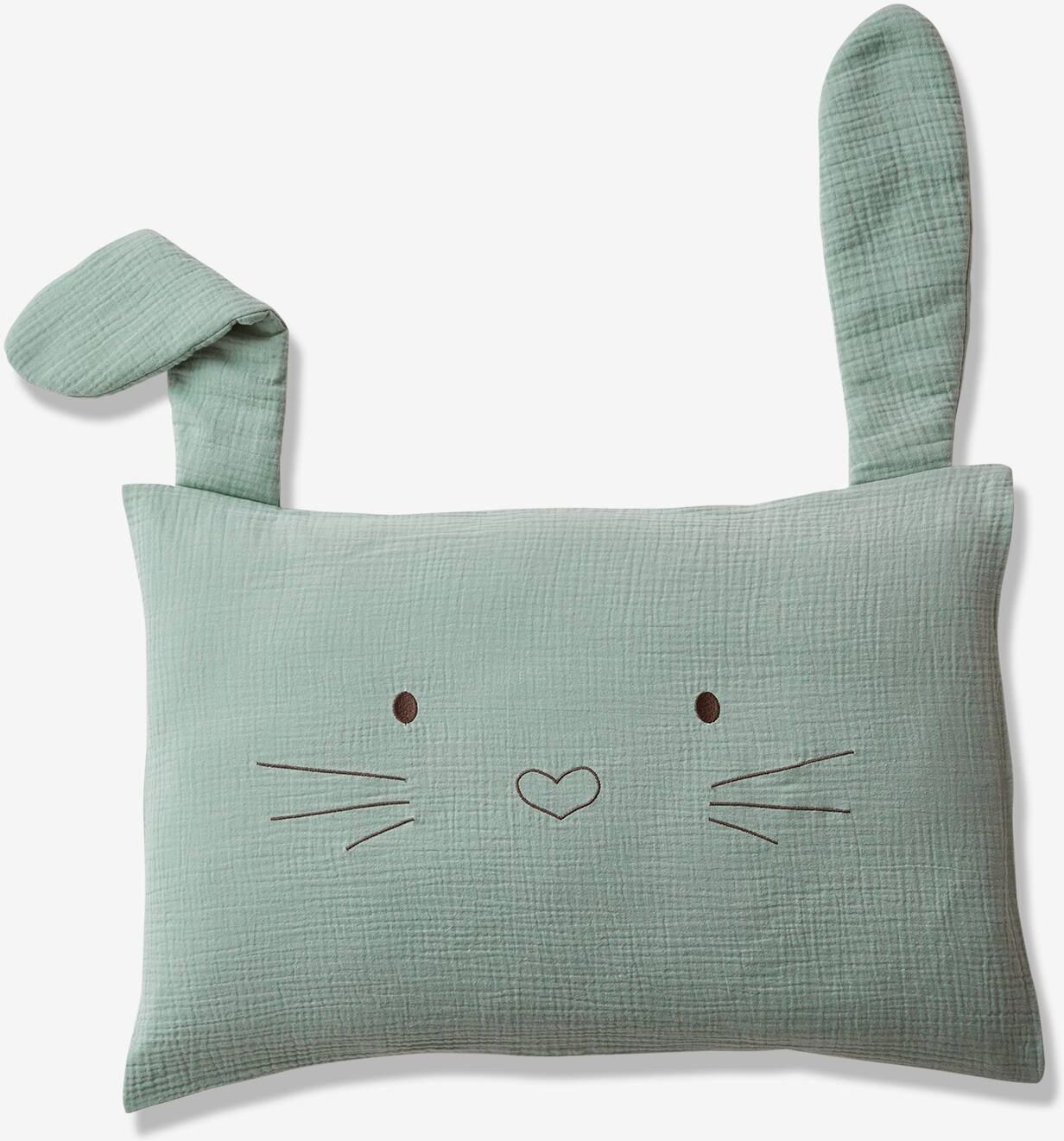 VERTBAUDET Funda de almohada de gasa de algodón para bebé Conejo Verde verde medio liso con motivos