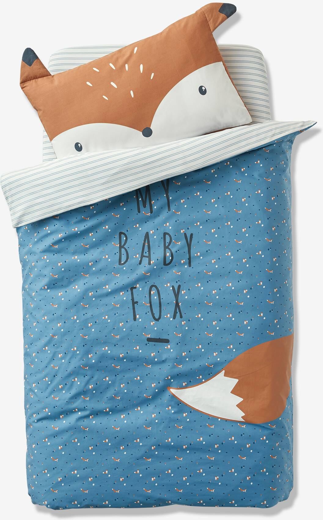 VERTBAUDET Funda nórdica para bebé Baby Fox azul medio liso con motivos