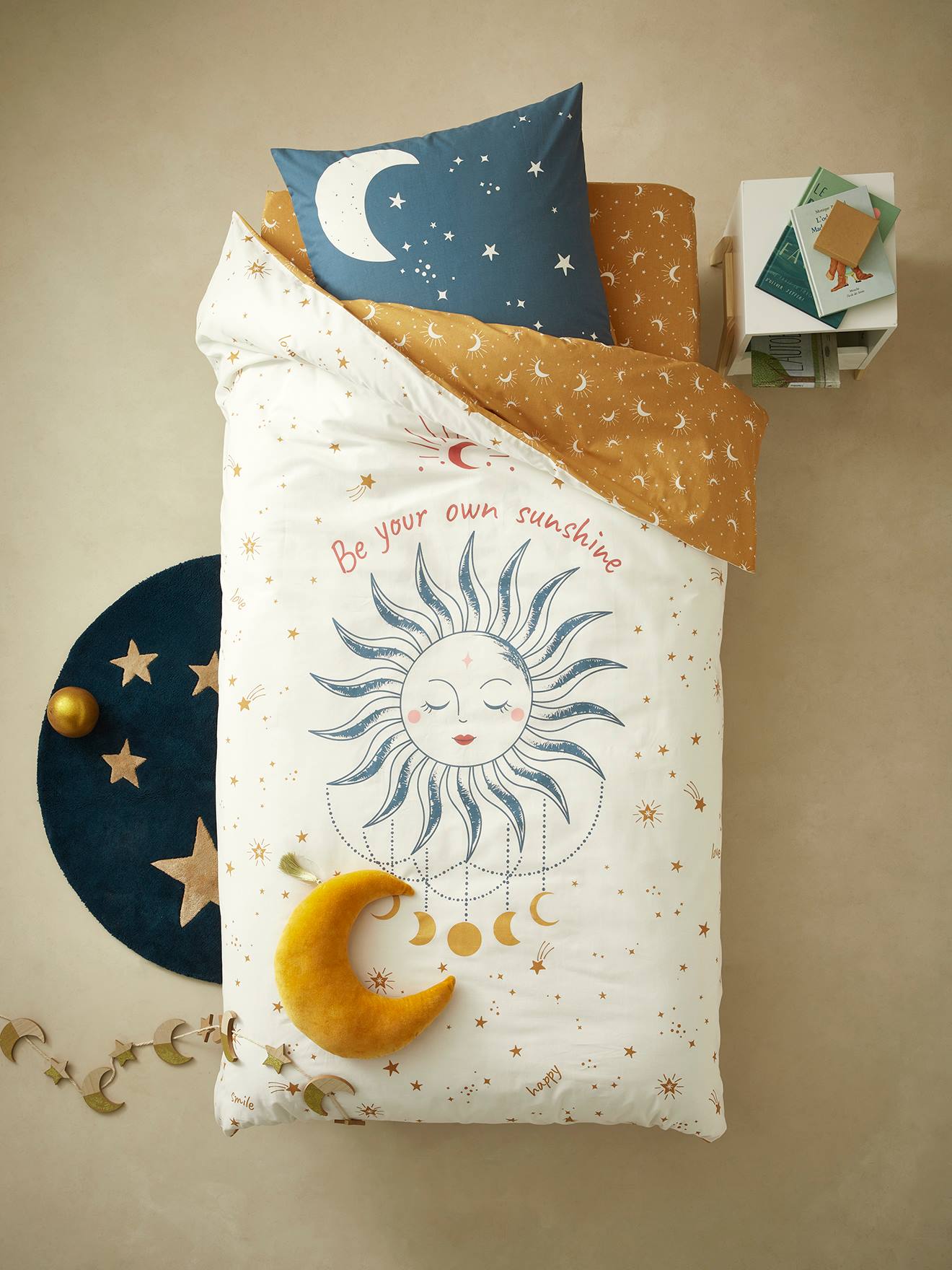 VERTBAUDET Conjunto infantil: funda nórdica + funda de almohada ASTRO blanco medio liso con motivos