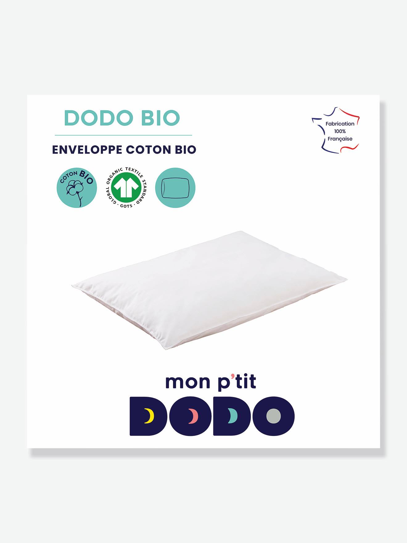 Almohada orgánica Mon P'tit DODO blanco claro liso