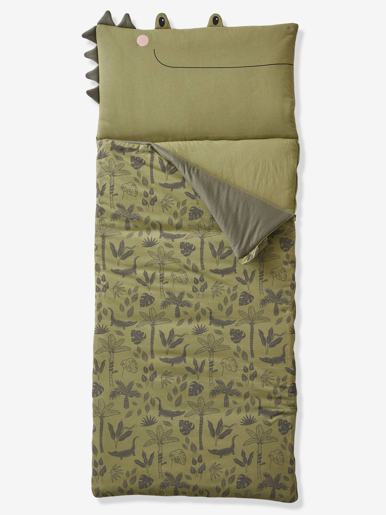 VERTBAUDET Saco de dormir cocodrilo TREK verde estampado