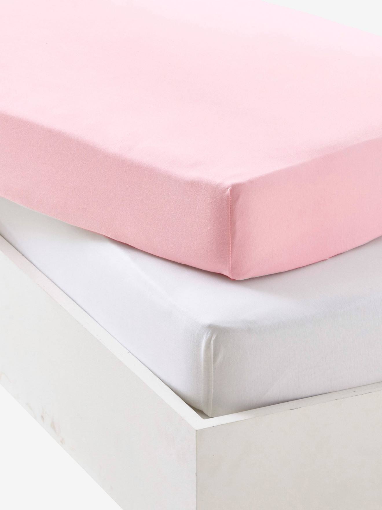 VERTBAUDET Pack de 2 sábanas bajeras de punto elástico bebé rosa palido