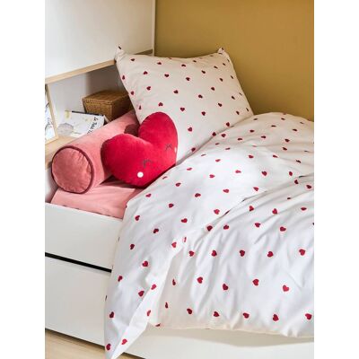 VERTBAUDET Conjunto de funda nórdica + funda de almohada infantil con algodón reciclado CORAZONES blanco estampado VERTBAUDET Conjunto de funda nórdica + funda de almohada infantil con algodón reciclado CORAZONES blanco estampado