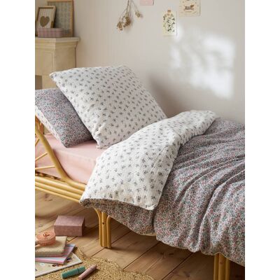 VERTBAUDET Juego de funda nórdica y funda de almohada de gasa de algodón RETRO FLOWERS, con algodón reciclado, para niños rosa estampado VERTBAUDET Juego de funda nórdica y funda de almohada de gasa de algodón RETRO FLOWERS, con algodón reciclado, para niños rosa estampado