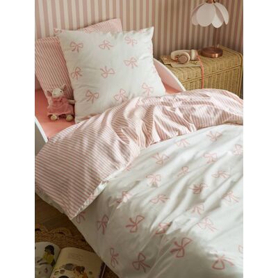 VERTBAUDET Juego de funda nórdica y funda de almohada Lazos con algodón reciclado, para niños rosa estampado VERTBAUDET Juego de funda nórdica y funda de almohada Lazos con algodón reciclado, para niños rosa estampado