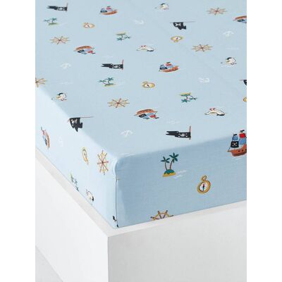 VERTBAUDET Sábana bajera infantil Piratas azul medio estampado VERTBAUDET Sábana bajera infantil Piratas azul medio estampado
