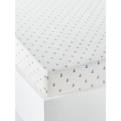 VERTBAUDET Sábana bajera infantil INDIA BLUE con algodón reciclado blanco estampado VERTBAUDET Sábana bajera infantil INDIA BLUE con algodón reciclado blanco estampado