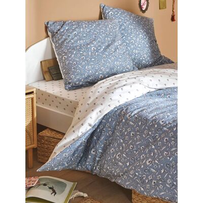 Set de Funda de Edredón Reversible para Niños - Azul Floral - Ropa de cama infantil Set de Funda de Edredón Reversible para Niños - Azul Floral - Ropa de cama infantil