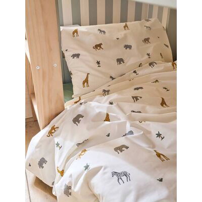 VERTBAUDET Juego de funda nórdica + funda de almohada infantil WILD ANIMALS, con algodón reciclado blanco estampado VERTBAUDET Juego de funda nórdica + funda de almohada infantil WILD ANIMALS, con algodón reciclado blanco estampado
