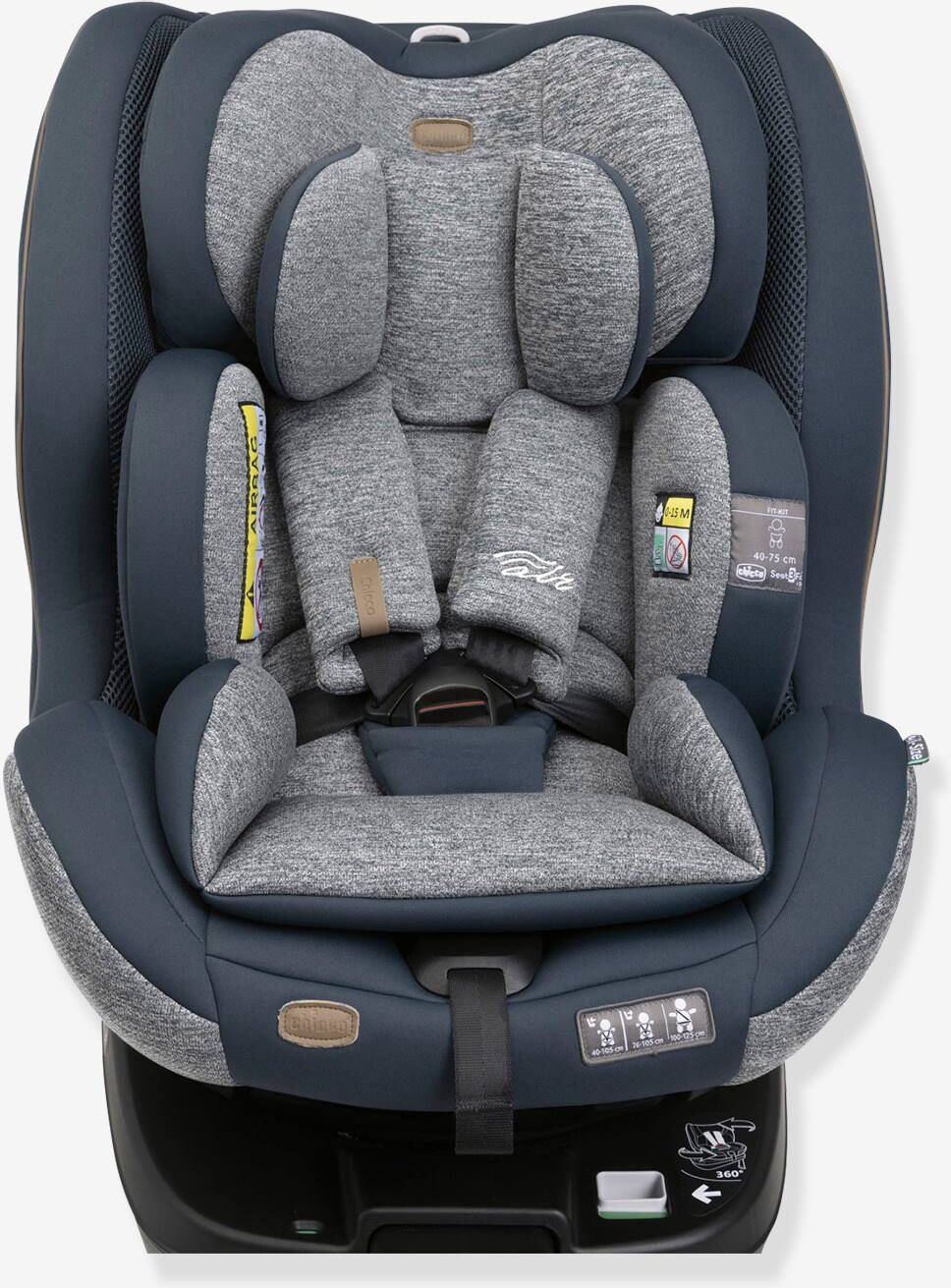 Silla de coche giratoria CHICCO Seat3Fit i-Size Air Melange 40 a 125 cm, equivalencia grupo 0+/1/2 azul grisáceo